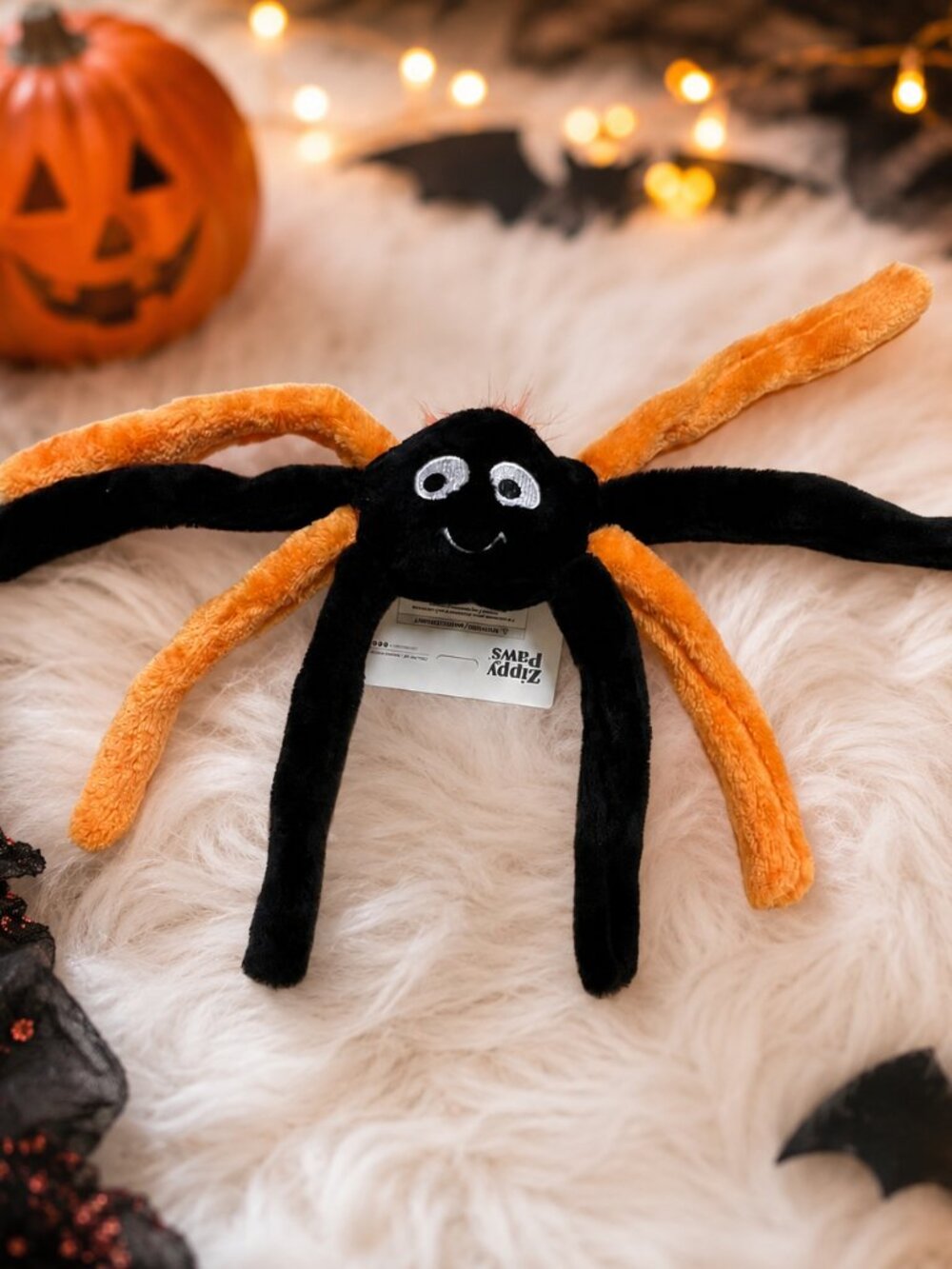 NWT ZippyPaws Halloween Spiderz Orange Black Plush Squeaky Dog Toy